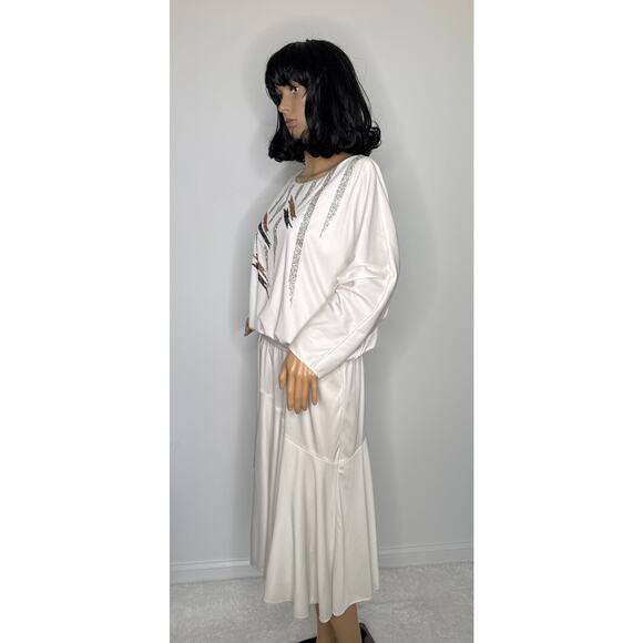 Vintage 1980s Riccardo White Batwing Dress Sequin Geometric Design medium - Picture 9 of 16
